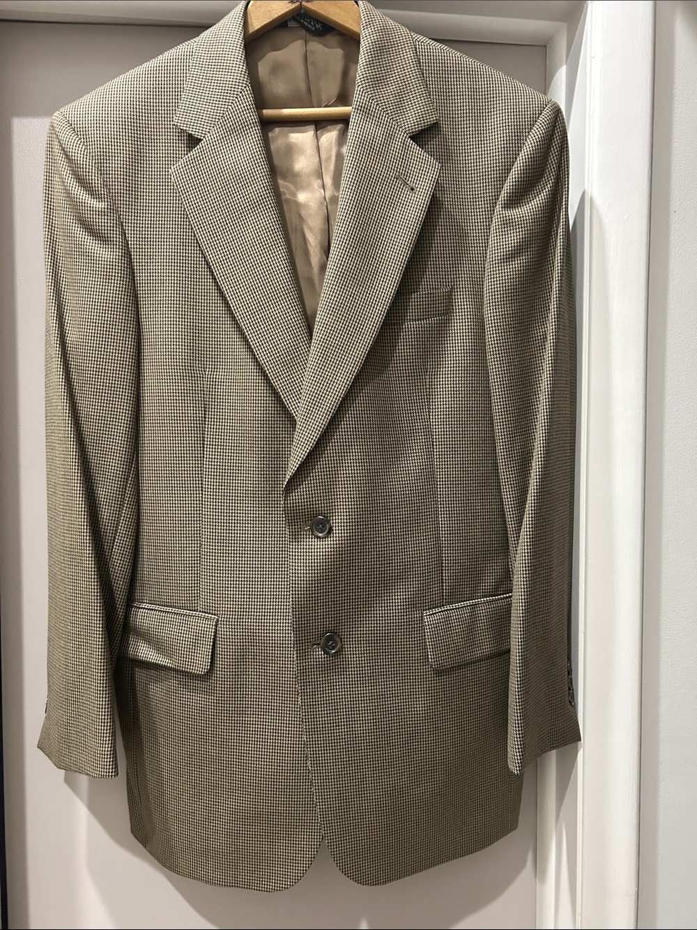 Men's Tan & Brown Houndstooth Blazer - Classic Tailored Style
